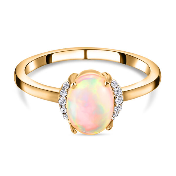 Natürlicher, äthiopischer Opal und weißer Zirkon-Ring, 925 Silber vergoldet  ca. 0,87 ct image number 0