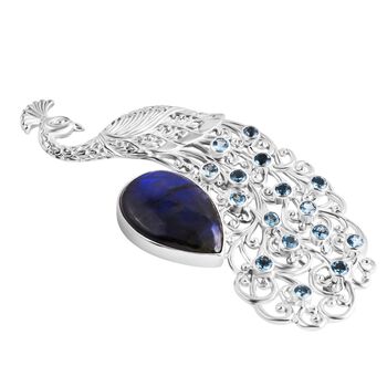 Royal Bali - AAA Labradorit, Apatit Brosche 925 Silber ca. 41.10 ct