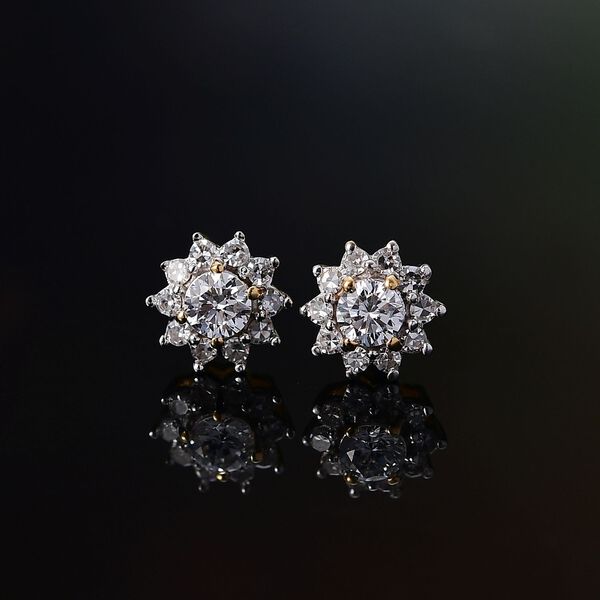 LUXURIANT SI Labor Diamant Halo Ohrringe, 925 Silber 750 Gelbgold Vermeil - 0,50 ct. image number 2