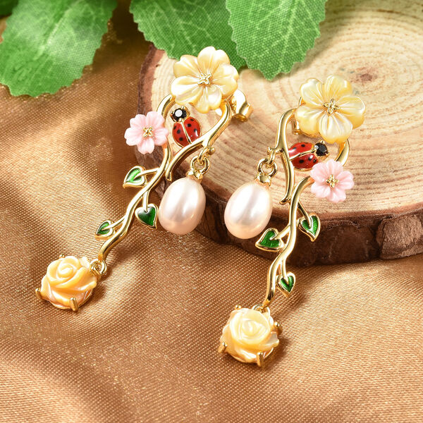 JARDIN-KOLLEKTION - emaillierte Ohrh&auml;nger mit mehreren Edelsteinen in Silber image number 1