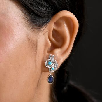 D'Joy AAA Labradorit und Sleeping Beauty T&uuml;rkis Ohrringe - 3,36 ct.