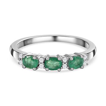 AAA Sambischer Smaragd und wei&szlig;er Zirkon Ring, 925 Silber platiniert (Gr&ouml;&szlig;e 20.00) ca. 0.52 ct
