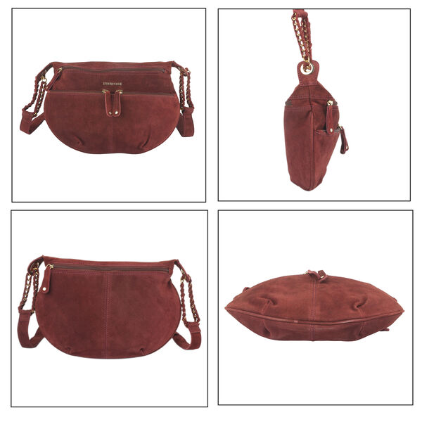 Crossbody Tasche aus 100% echtem Leder, Größe 33x3,8x25,4 cm, Weinrot image number 5