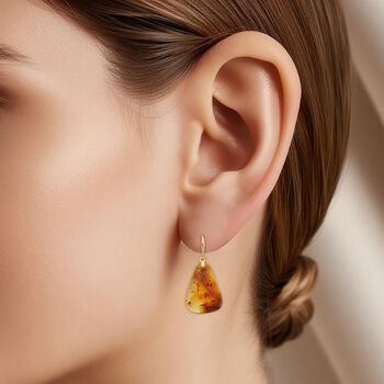 D'Joy Nat&uuml;rlicher Baltischer Bernstein Ohrringe 925 Silber vergoldet