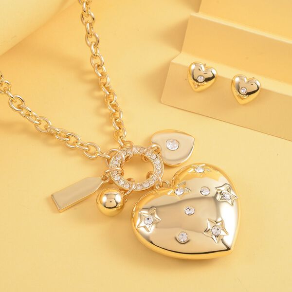 Wei&szlig;e Kristall-Herz-Charms-Halskette und Ohrringe - 1.80 ct. image number 2