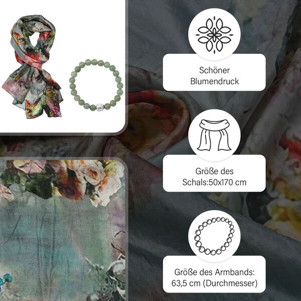 2er Set Luxus 100% Seidenschal und Aventurin Chakra-Armband image number 3