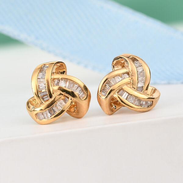 Liebesknoten wei&szlig;e Diamant-Ohrstecker, 925 Silber vergoldet - 0,25 ct. image number 2