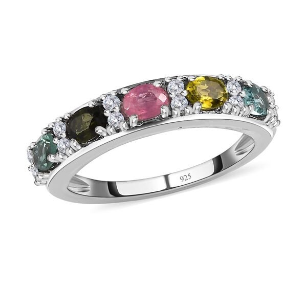 Mehrfarbiger Turmalin, Weißer Zirkon Ring 925 Silber platiniert (Größe 17.00) ca. 1.12 ct image number 4
