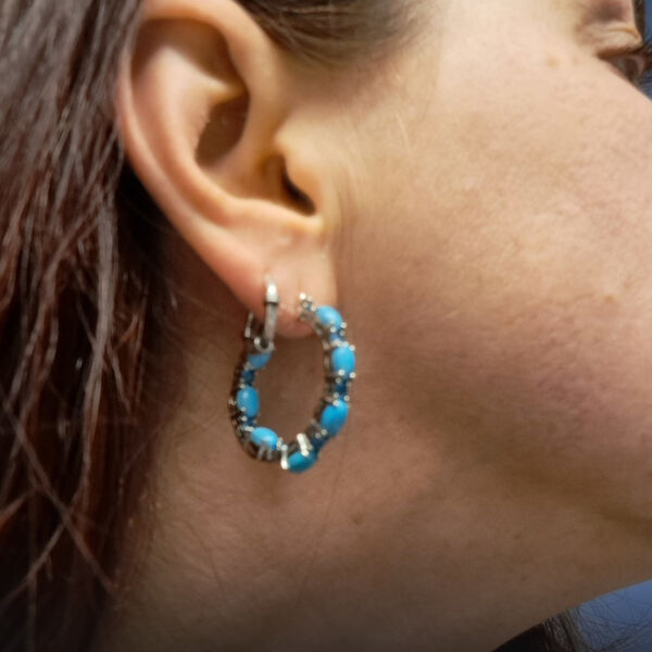 Amerikanische, nat&uuml;rliche Sleeping Beauty T&uuml;rkis und Neon Apatit-Creolen - 8,74 ct. image number 6