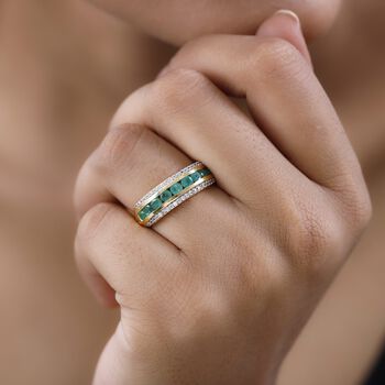 Kagem Sambischer Smaragd, Wei&szlig;er Zirkon Ring, 925 Silber Gelbgold Vermeil (Gr&ouml;&szlig;e 21.00) ca. 1.45 ct