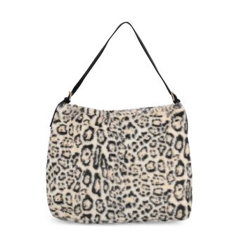 Leopardenmuster-Fellimitat-Tasche, 46x11x35 cm, Beige-Schwarz
