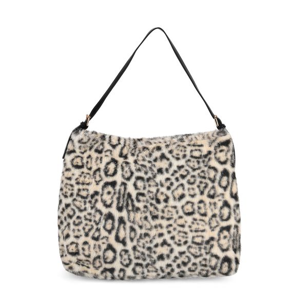Leopardenmuster-Fellimitat-Tasche, 46x11x35 cm, Beige-Schwarz