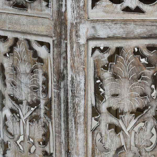 NAKKASHI - handgeschnitzter klappbarer Tisch aus Mangoholz mit handgeprägter Aluminiumplatte, 53x53x53 cm, weiß image number 6