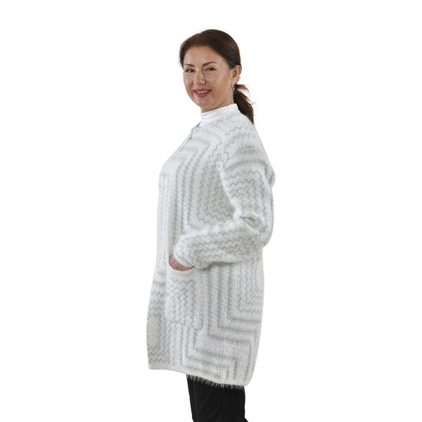 Kuschelig weicher und langer Cardigan mit Taschen, One Size, Geometrisches Muster, grün image number 3