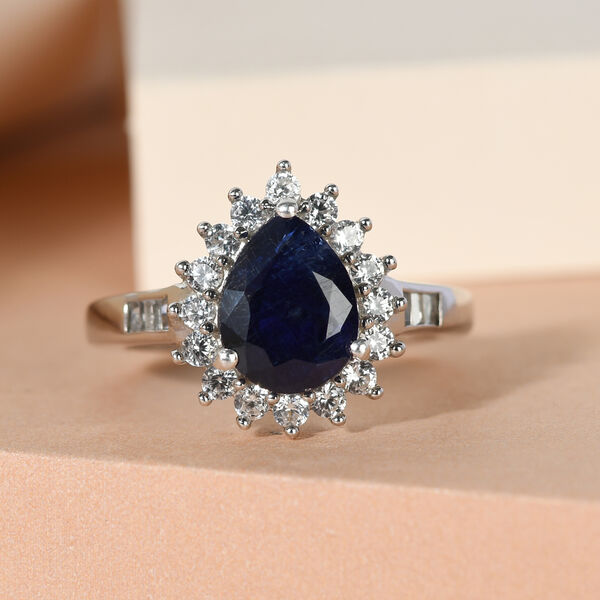 Masoala Saphir und Zirkon Halo Ring, 925 Silber platiniert, 3,11 ct. image number 2