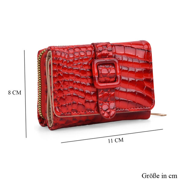 Stilvolle Geldbörse mit Krokodilprägung und RFID-Schutz, 11x8 cm, Rot image number 9
