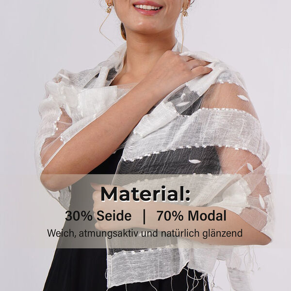 Modal-Seide-Schal, Streifendesign, 175x60 cm, Weiß image number 2