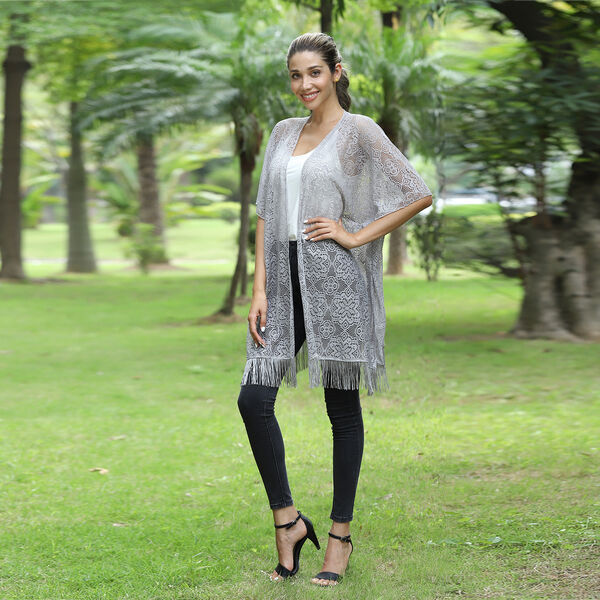 JOVIE Spitze Cardigan mit Quaste, Einheitsgr&ouml;&szlig;e, grau image number 3