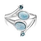 AA Larimar, Blauer Apatit Ring 925 Silber platiniert (Größe 17.00) ca. 2,05 ct