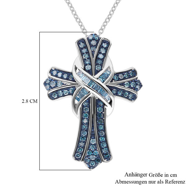 Blauer Diamant-Kreuz-Anhänger mit Kette, ca. 40+5 cm, 925 Silber platiniert ca. 0.50 ct image number 6