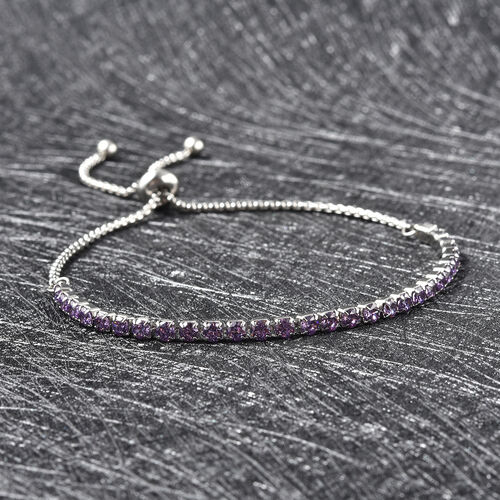 Simulierter Lila Diamant Flexibel Bolo Armband 15-22 cm Edelstahl ca. 3,56 ct image number 1
