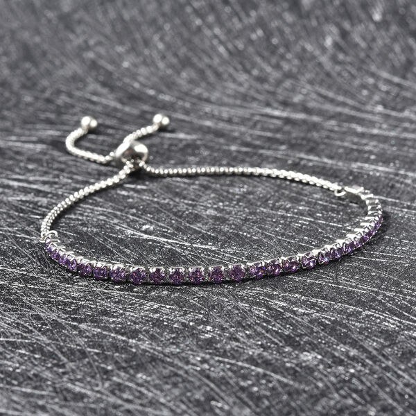 Simulierter Lila Diamant Flexibel Bolo Armband 15-22 cm Edelstahl ca. 3,56 ct image number 1