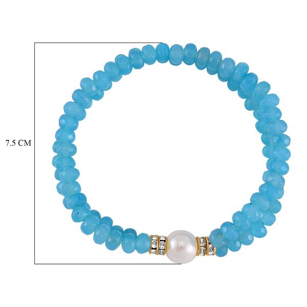 Weiße Muschelkernperle, Blauer Achat Armband ca. BR-Stretch cm Legierung Standard gelb vergoldet image number 5