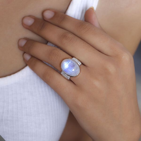 Premium Regenbogen Mondstein und Zirkon Ring - 12,69 ct. image number 3