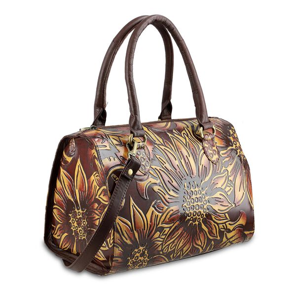 Handbemalte Leder Crossbody Tasche, 31.9 x 6.35 x 19.4 cm, Braun image number 5