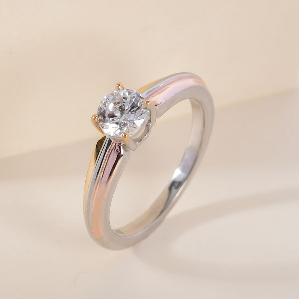 LUSTRO STELLA - feinster Zirkonia Solit&auml;r-Ring, 925 Silber dreifarbige Beschichtung image number 2