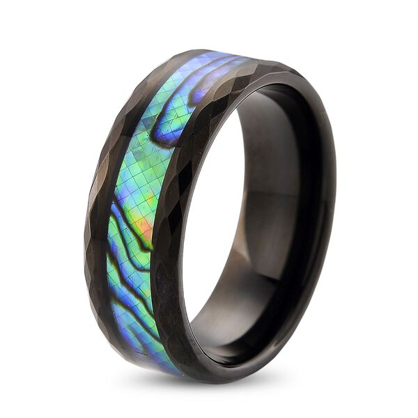 Abalone Muschel Ring Reines Wolframcarbid IP-Schwarz-Plattierung (Gr&ouml;&szlig;e 19.50) image number 4