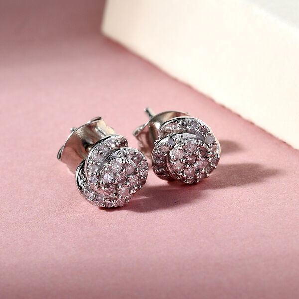Florale Diamant-Ohrstecker in Silber image number 2