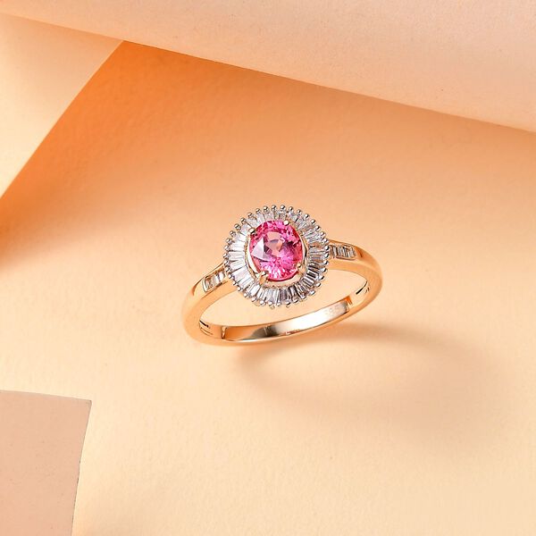 AAAA Padparadscha Saphir und Diamant Ring in 585 Gold - 1,37 ct. image number 8