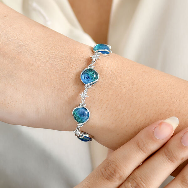 GP Celestial Kollektion- Blaues Muranoglas aus Italien, Zirkon und blaues Saphir Armband, 19cm image number 4