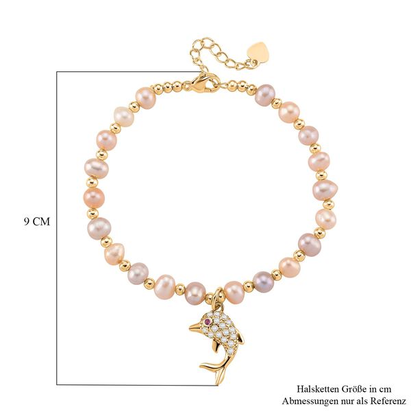 Mehrfarbige Süßwasser Perle, Zirkonia Armband ca. 18cm + 5cm Extender, Nickelfreies Messing Roségold Vermeil image number 6