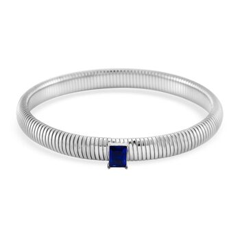 Blaues Kristall Armband, flexibel, Reiner Edelstahl, silberfarben