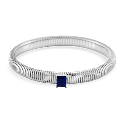 Blaues Kristall Armband, flexibel, Reiner Edelstahl, silberfarben