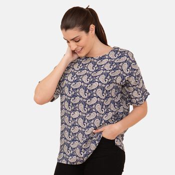 TAMSY - bedrucktes Top mit Paisleymuster, Gr&ouml;&szlig;e 38, Blau