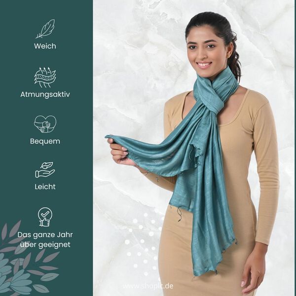 Modischer Schal aus 40% Seide und 60% Leinen, 70x200 cm, Blau image number 4