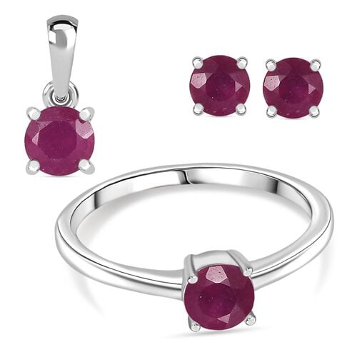 D’joy Afrikanischer Rubin (Fissure gefüllt) Schmuckset 925 Silber rhodiniert (Größe 16) ca. 1,84 ct. image number 0