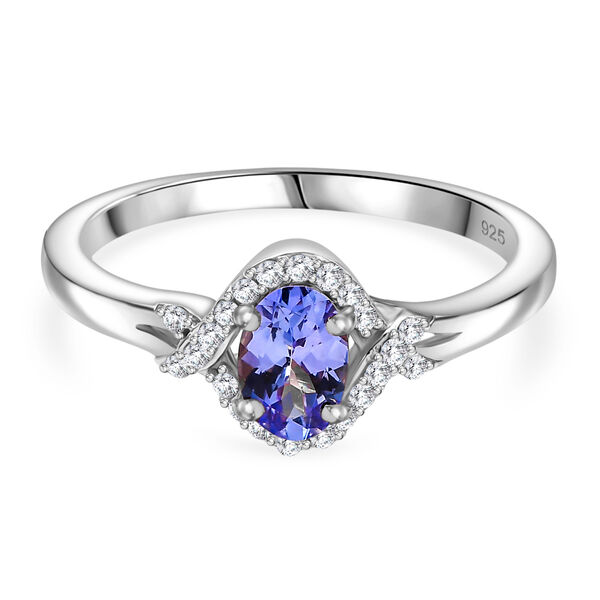 Tansanit und Zirkon Ring, 925 Silber rhodiniert - 0,65 ct.