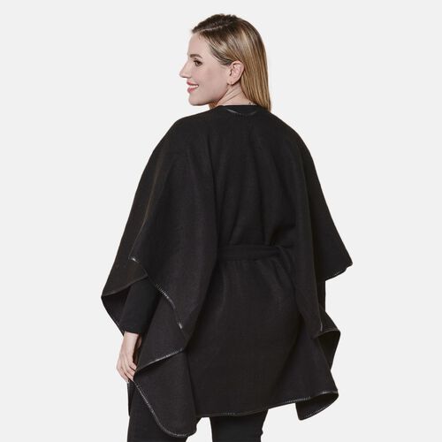LA MAREY - Warm und Weich, Designer Kimono mit Gürtel, Schwarz image number 1