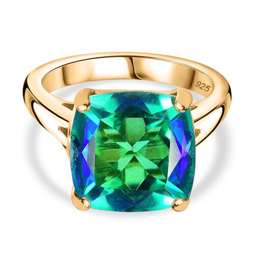 Pfau Quarz Triplette Ring 925 Silber 750 Gelbgold Vermeil (Größe 18.00) ca. 7,48 ct image number 0