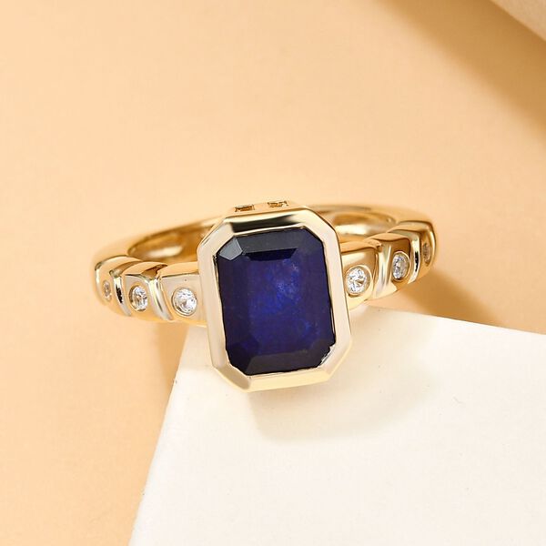 Masoala Saphir (Fissure gef&uuml;llt) und Zirkon Ring 925 Silber vergoldet image number 2