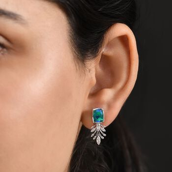 Pfau Quarz Triplette, Wei&szlig;er Zirkon Ohrringe 925 Silber rhodiniert ca. 3.49 ct