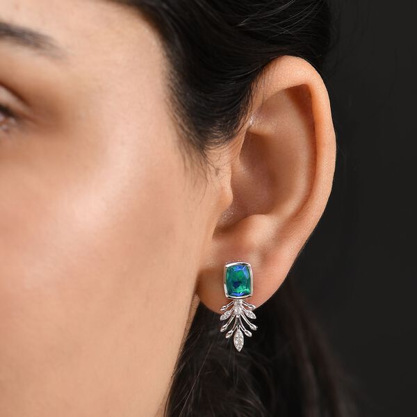 Pfau Quarz Triplette, Wei&szlig;er Zirkon Ohrringe 925 Silber rhodiniert ca. 3.49 ct image number 2