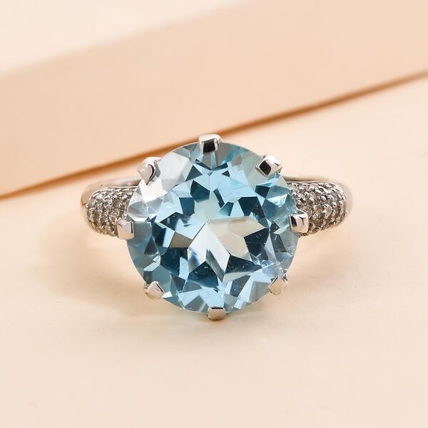 Himmelblauer Topas und weißer Zirkon Ring, 925 Silber platiniert (Größe 21.00) ca. 7.95 ct image number 2