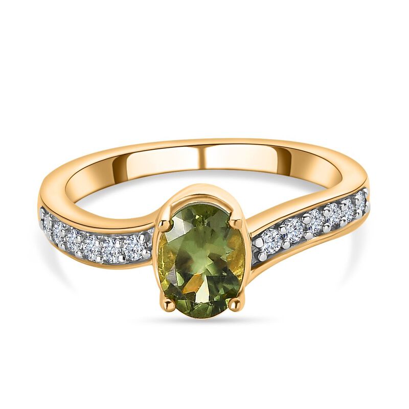 Natürlicher grüner Apatit, weißer Zirkon Ring, 925 Silber vergoldet (Größe 16.00) ca. 1.03 ct image number 0
