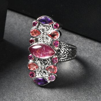 Sajen Silber-Quarz Dublett Himmlischer Rubin, Regenbogen err&ouml;ten mystischen Quarz Ring 925 Silber rhodiniert (Gr&ouml;&szlig;e 20.00) ca. 4.70 ct