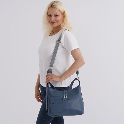 Crossbody Tasche aus echtem Leder, 29,5×12×26 cm, Blau image number 1